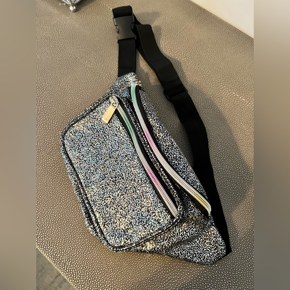 Iridescent blank Fanny bag - cute rainbow double zipper